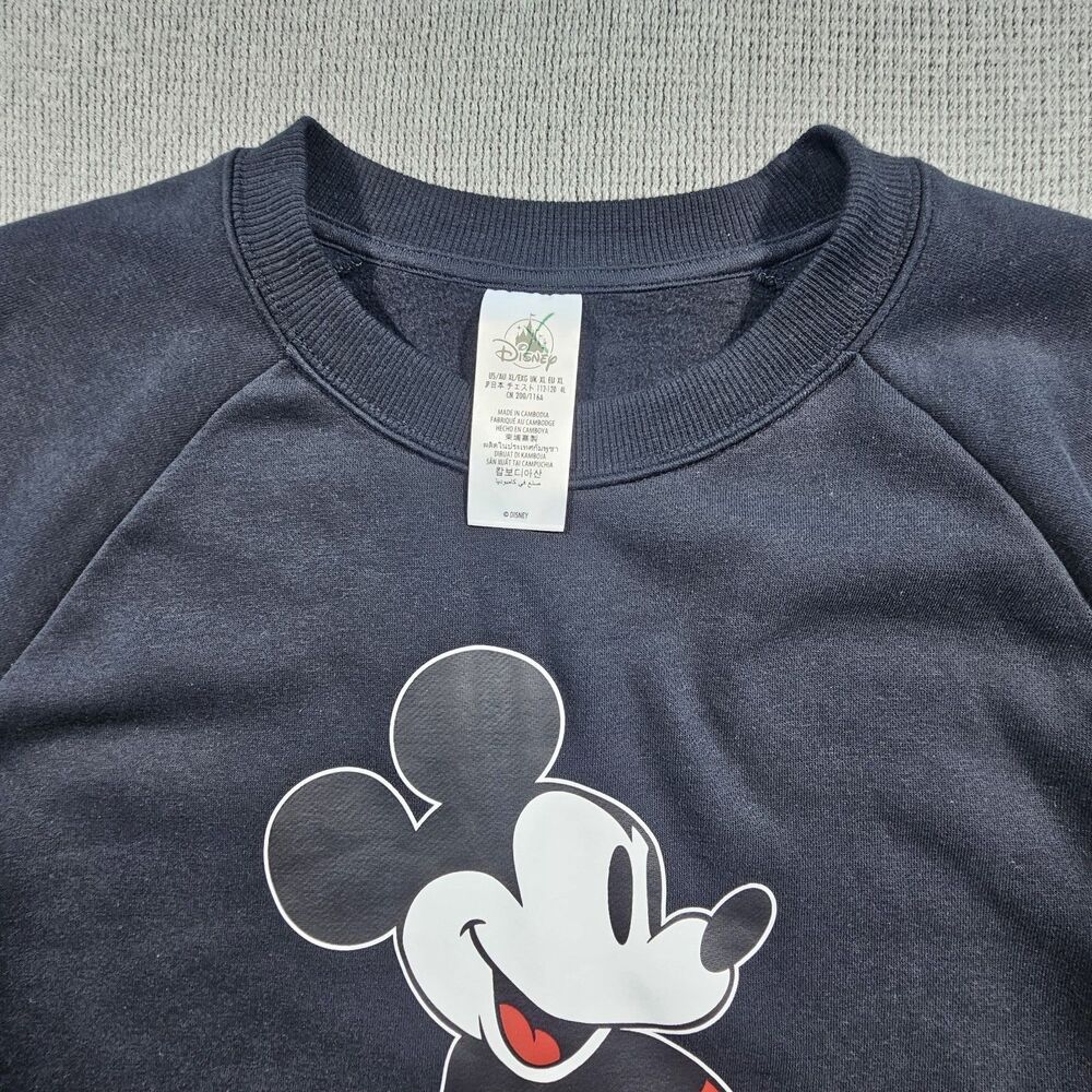 Disney Men's Mickey Mouse Black Pullover Sweatshirt Striped Sleeves XL - Picture 3 of 16